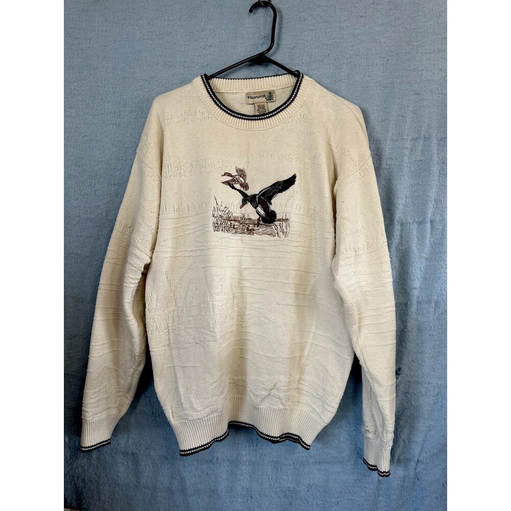 Vintage Fieldmaster Mens Wild Duck Landing Sweater All Cotton USA Made M Top